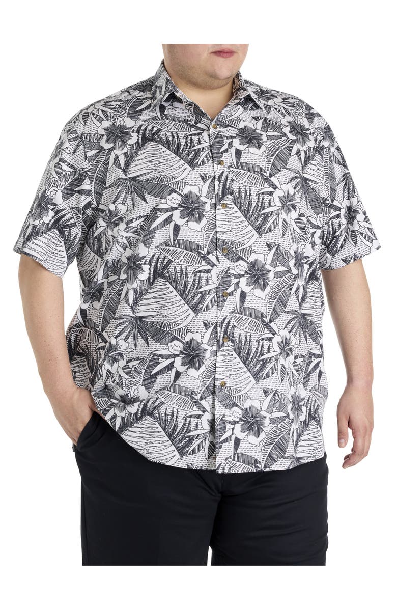 Oak Hill by DXL Big & Tall Abstract Floral Sport Shirt, Main, color, Black White