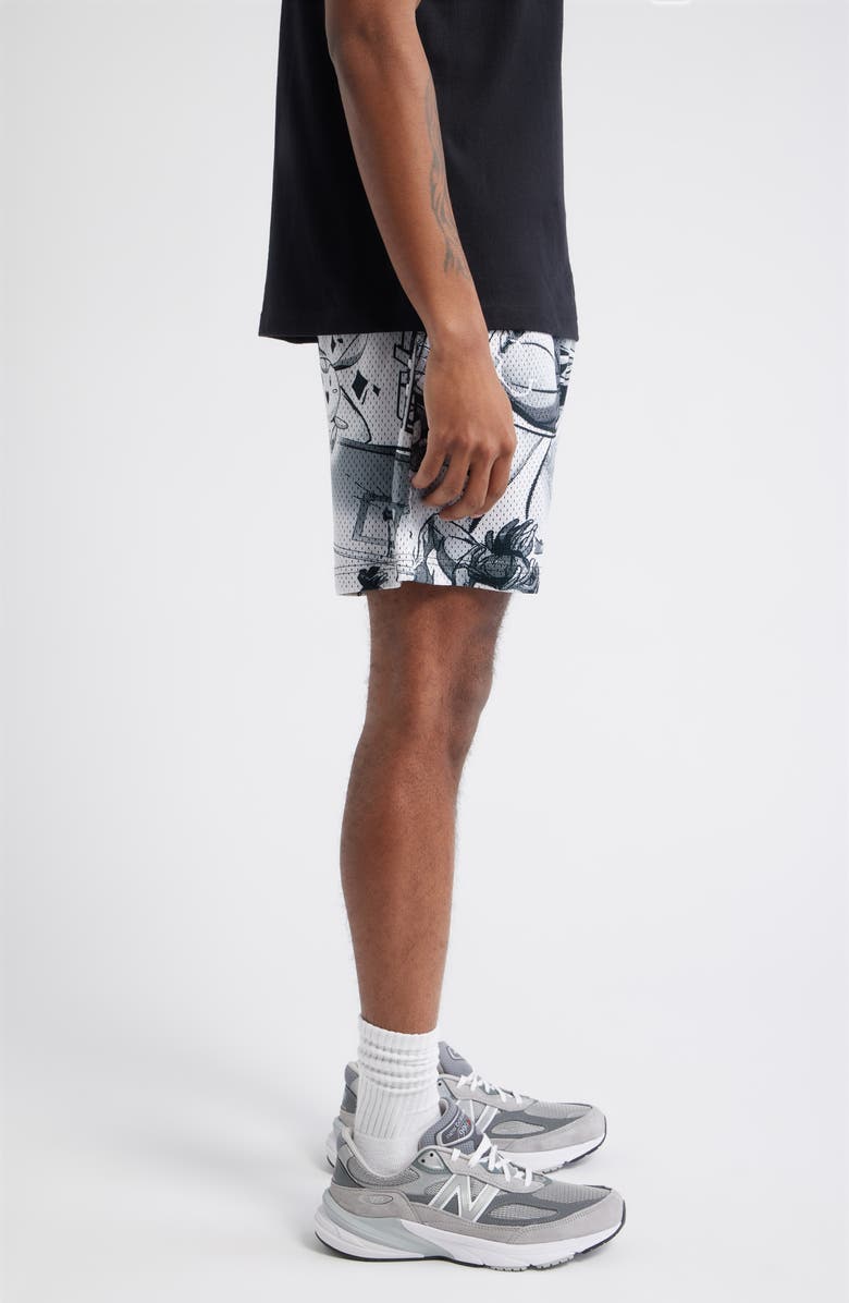 OVERTIME Anime Collage Mesh Basketball Shorts, Alternate, color, Black