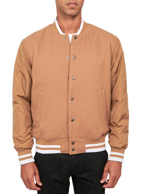 Construct Solid Varsity Jacket In Khaki