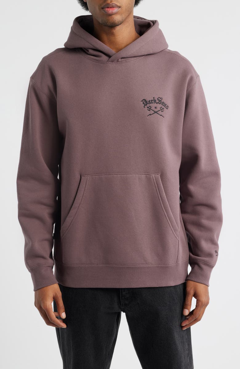 DARK SEAS Lance Embroidered Heavyweight Fleece Hoodie, Main, color, Mauve
