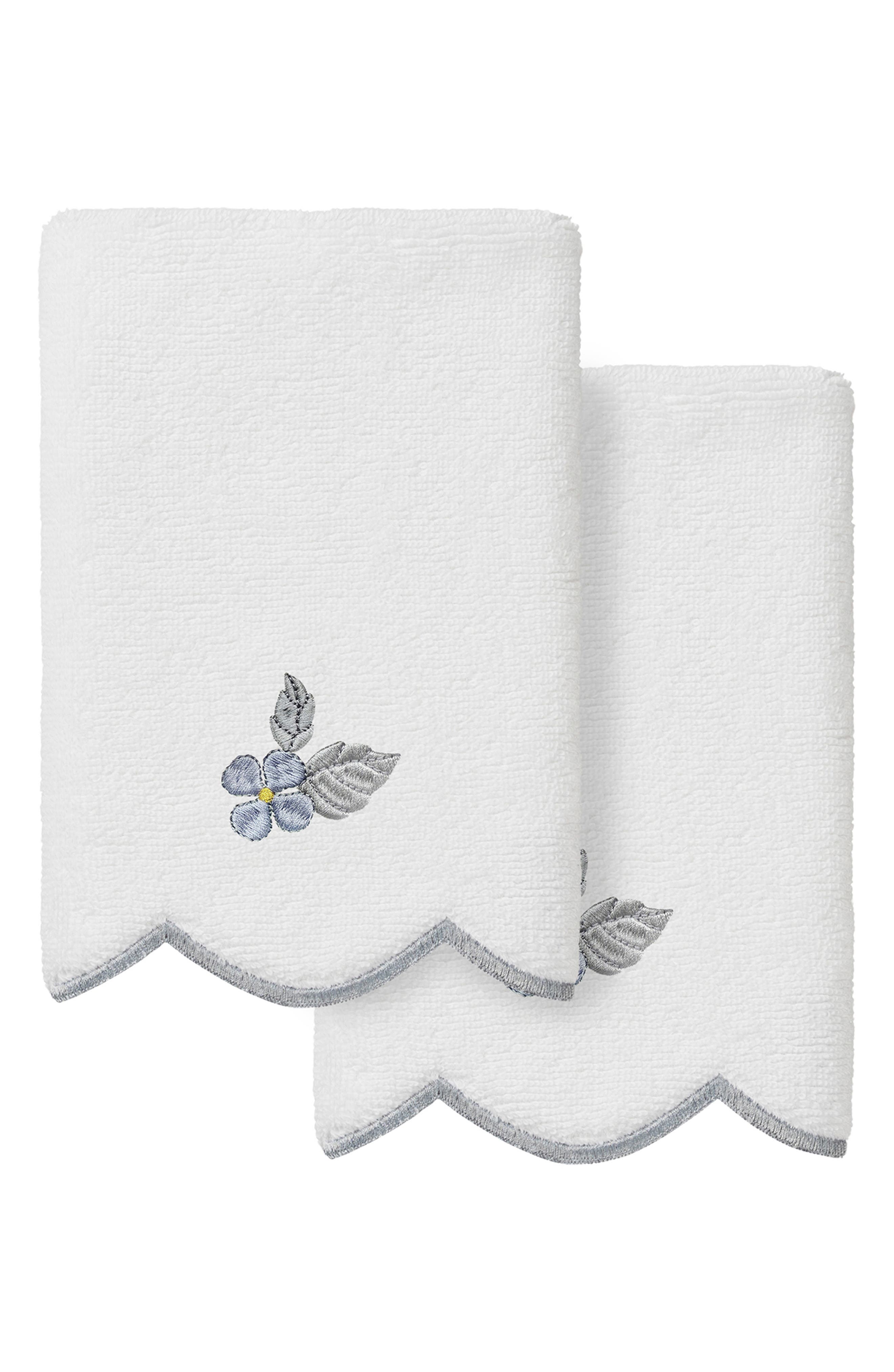 Flower Crest Embroidered Scallop 2-Piece Washcloth Set