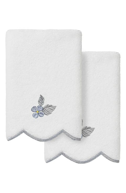 Flower Crest Embroidered Scallop 2-Piece Washcloth Set