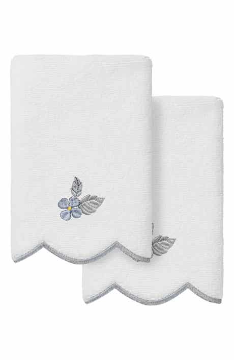 Flower Crest Embroidered Scallop 2-Piece Washcloth Set