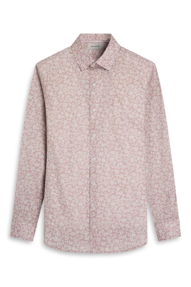 Julian Shaped Fit Floral Stretch Cotton Button-Up Shirt, Alternate, color, WOOD ROSE