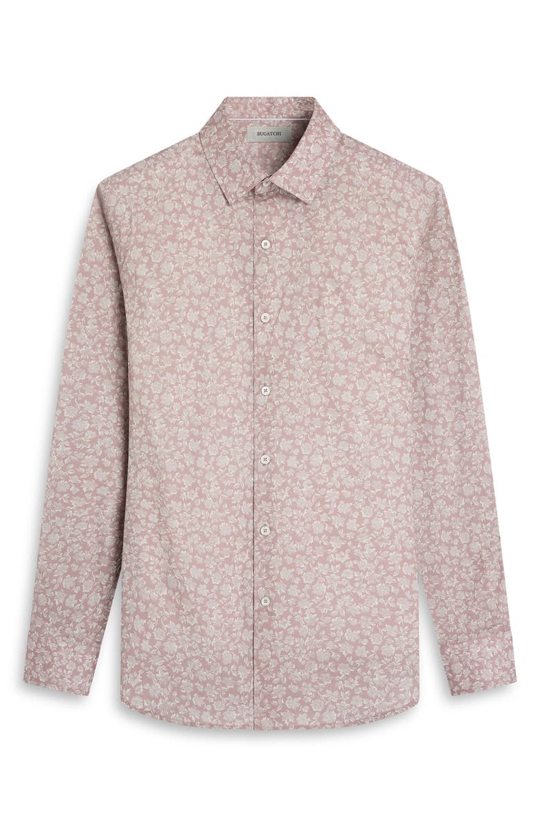 Bugatchi Julian Shaped Fit Floral Stretch Cotton Button-Up Shirt, Alternate, color, Wood Rose