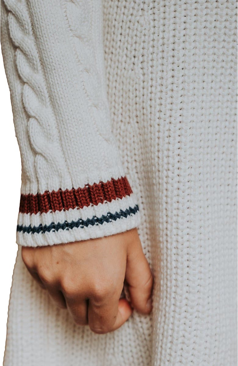 Hope & Henry Kids' Organic Long Sleeve Schoolgirl Cable Sweater Dress, Alternate, color, White Cable With Bold Tipping