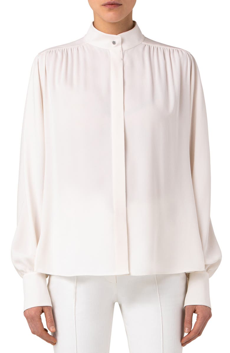 Akris Mock Neck Silk Crêpe de Chine Blouse, Main, color, 