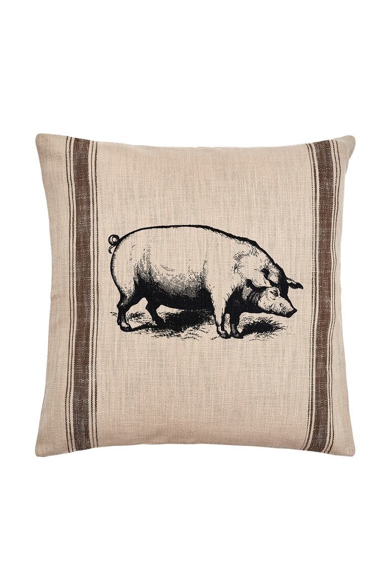 Pig Feed Sack Throw Pillow, 20" x 20", Main, color, Brown