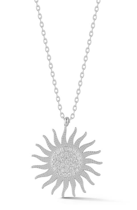 Pavé Cubic Zirconia Sun Pendant Necklace