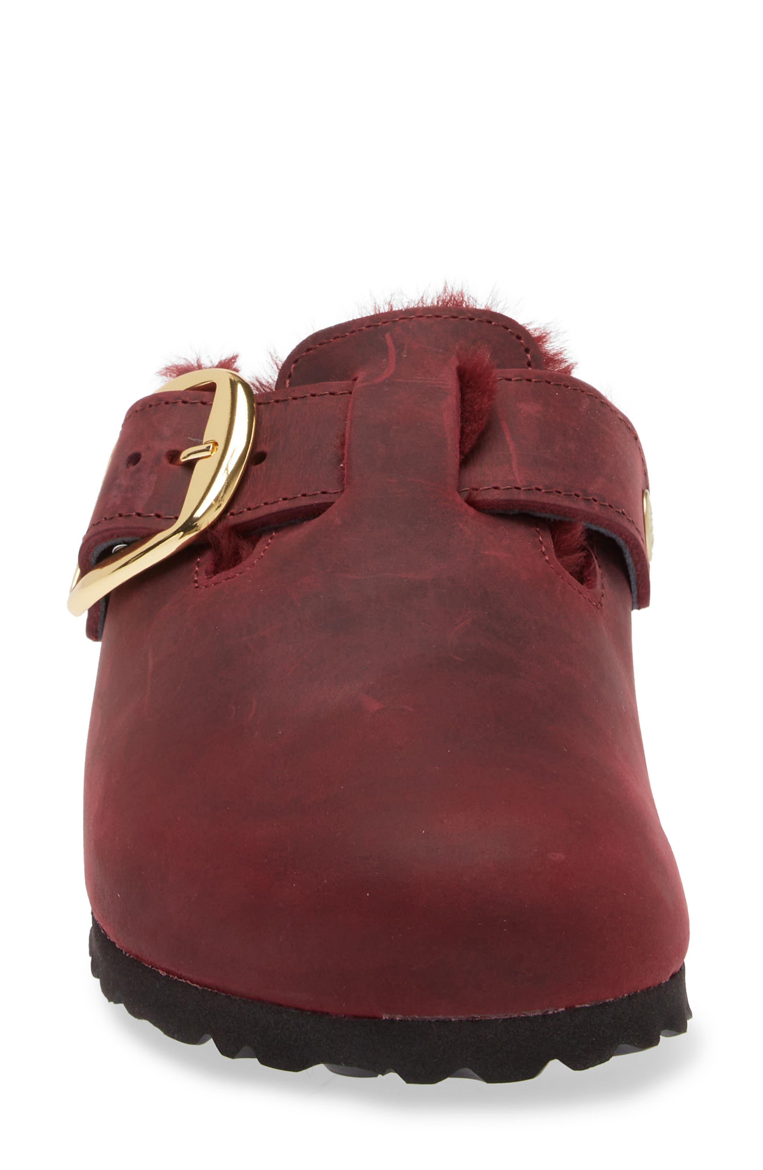 Birkenstock Boston Big Buckle Genuine Shearling Lined Clog, Alternate, color, Zinfandel
