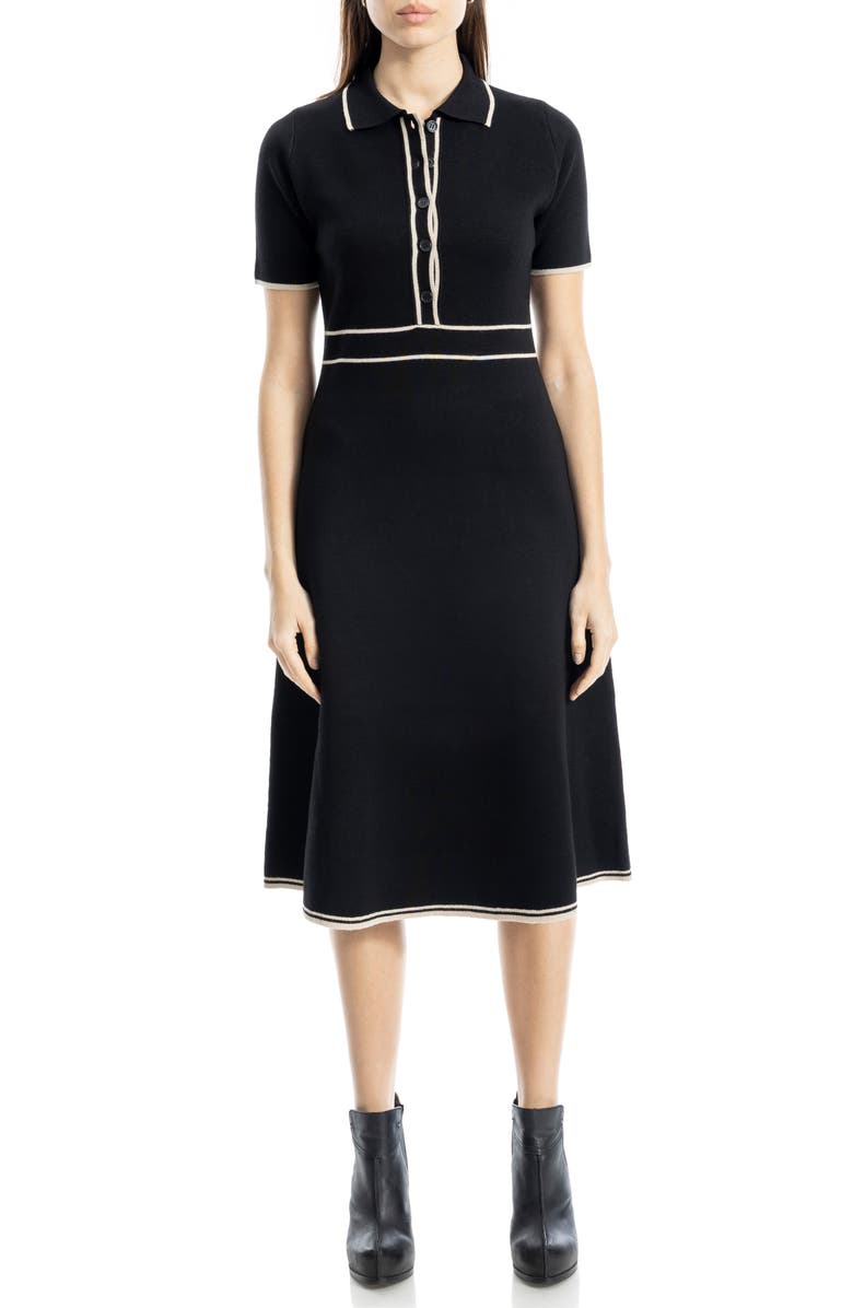 MAX STUDIO Short Sleeve Sweater Dress, Alternate, color, Black/ Bone