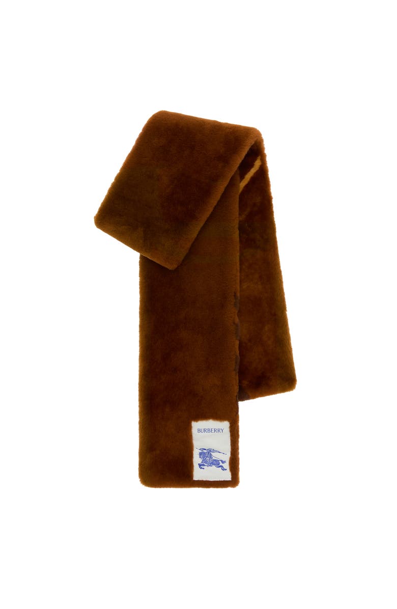 Burberry Narrow Check Shearling Scarf, Main, color, Ginger Brown