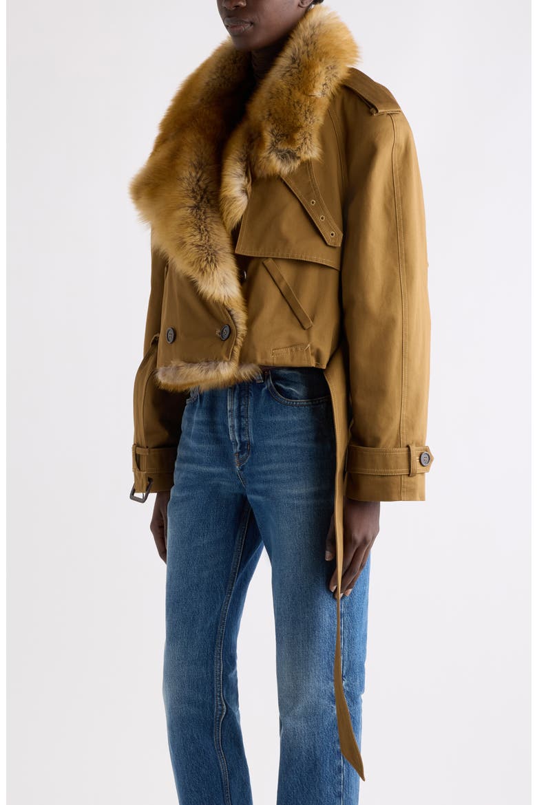 Genuine Lamb Fur Trim Cropped Cotton Coat, Alternate, color, MARRON/ CHAMOIS/ GRIS/ ORANGE
