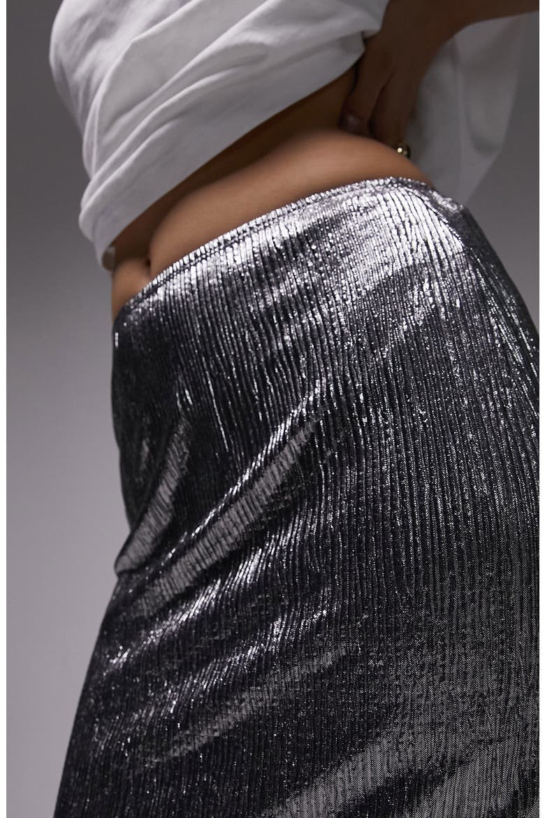 Textured Metallic Maxi Skirt, Alternate, color, SILVER