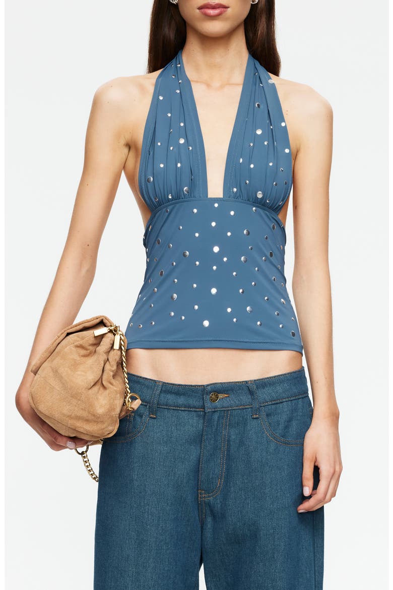 Safari Stud Halter Crop Top, Main, color, SLATE