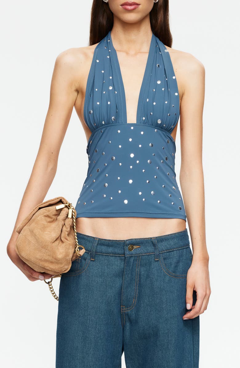 LIONESS Safari Stud Halter Crop Top, Main, color, Slate