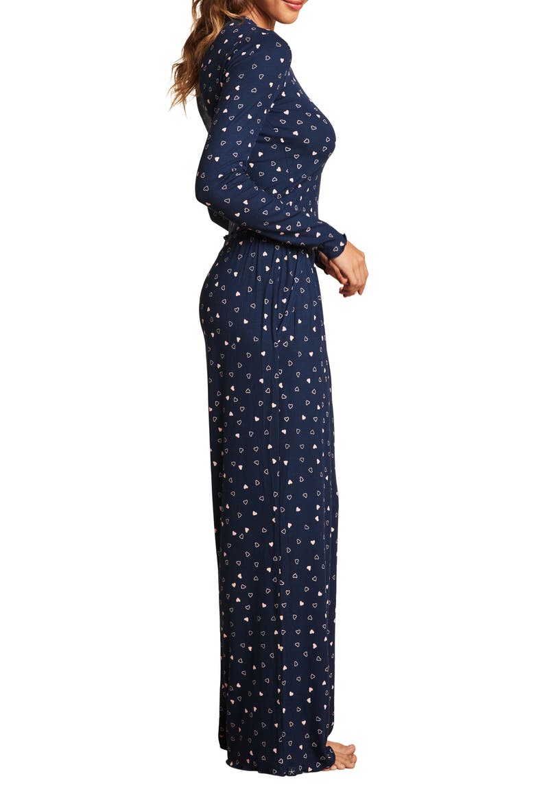 Ultra Soft Rib Lettuce Hem Crop Pajama Top, Alternate, color, MARINE/ PINK PEONIE