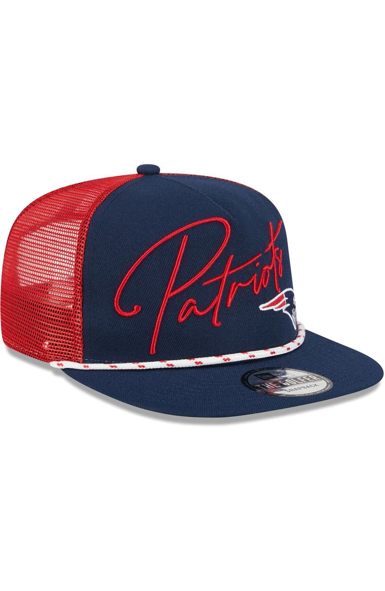 New Era Men's New Era Navy New England Patriots Script Logo Golfer 9FIFTY Snapback Hat, Alternate, color,