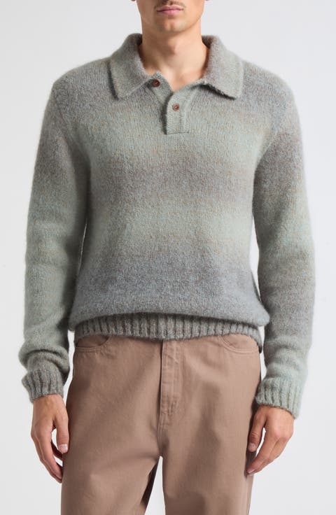 Alpaca Blend Long Sleeve Knit Polo