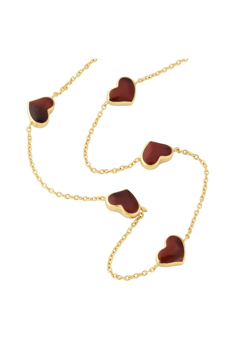Five Station Heart 30" Necklace Set In Sterling Silver With 18K Gold Overlay, Alternate, color, RED