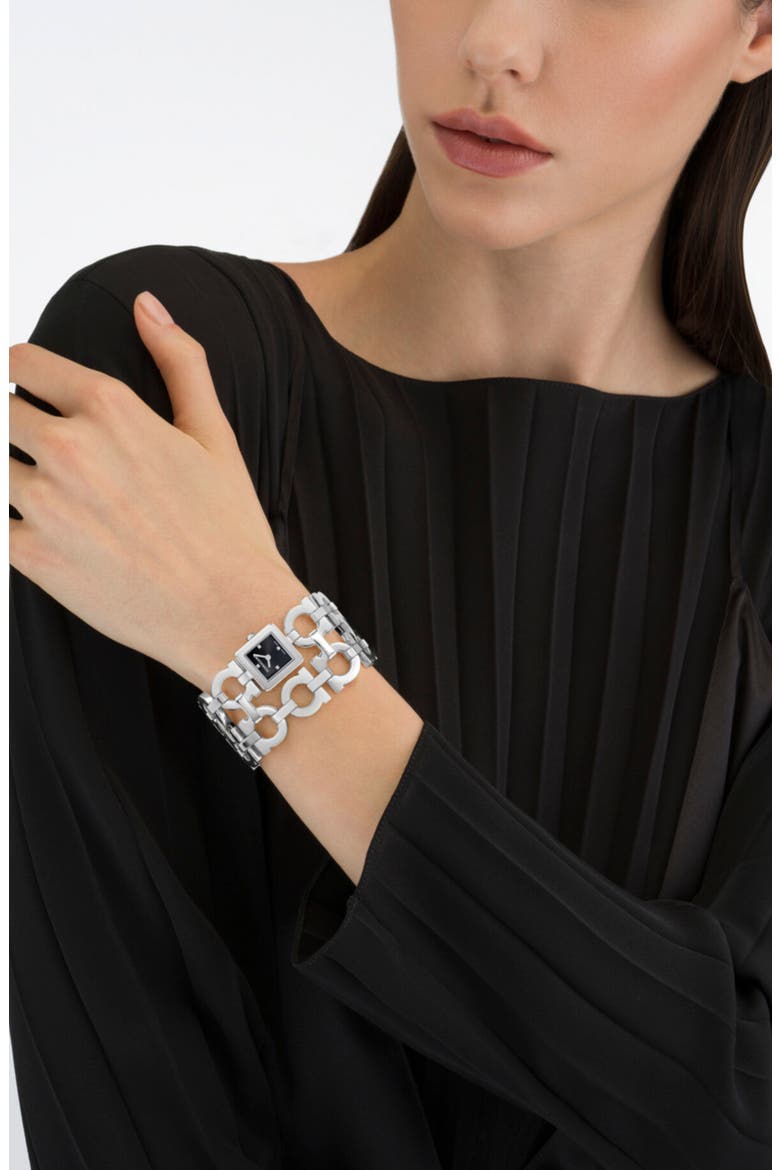 Double Gancini Catwalk Double Bracelet Watch, 19mm x 19mm, Alternate, color, STAINLESS STEEL