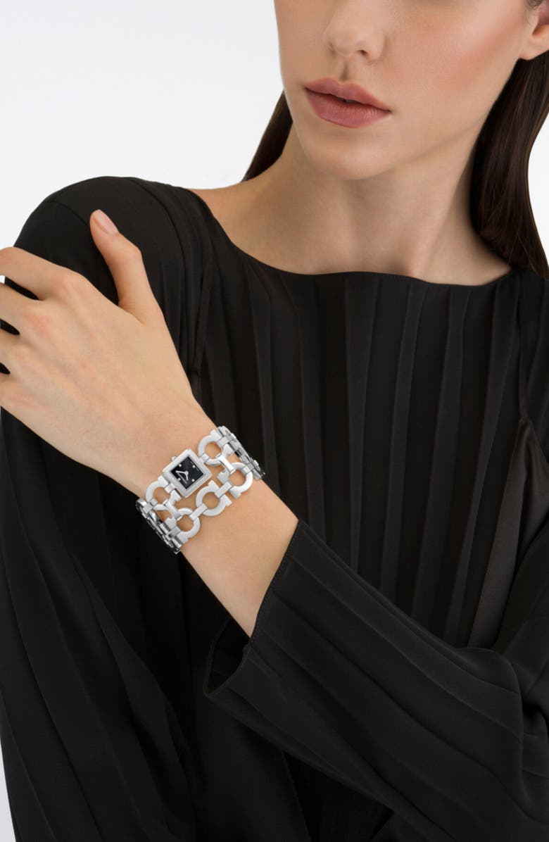 FERRAGAMO Double Gancini Catwalk Double Bracelet Watch, 19mm x 19mm, Alternate, color, Stainless Steel