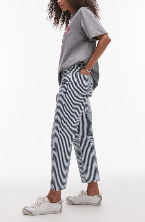 Topshop Stripe Crop Straight Leg Cotton Pants In Gray