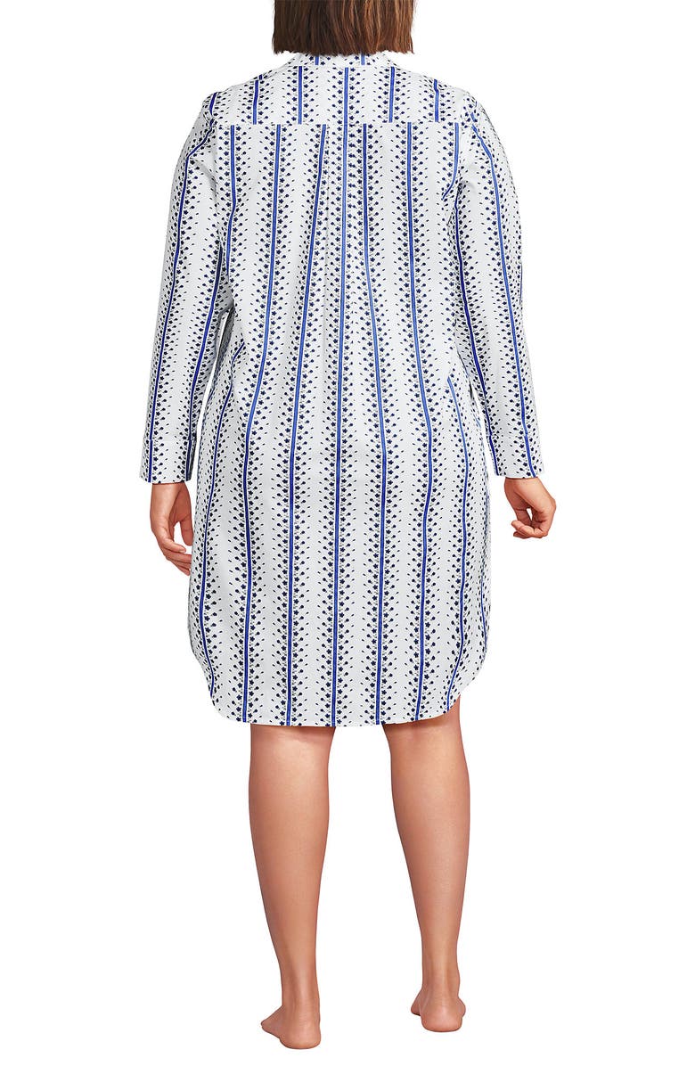 Lands' End Cotton Poplin Long Sleeve Sleepshirt Nightgown, Alternate, color, White/Clear Blue Floral Stripe
