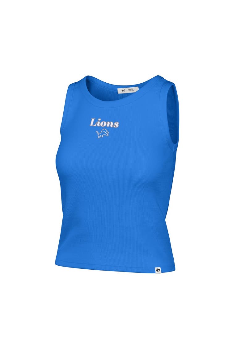 Women's '47  Blue Detroit Lions Cropped Straight Cut Ribbed Baby Tank Top, Alternate, color, Blue