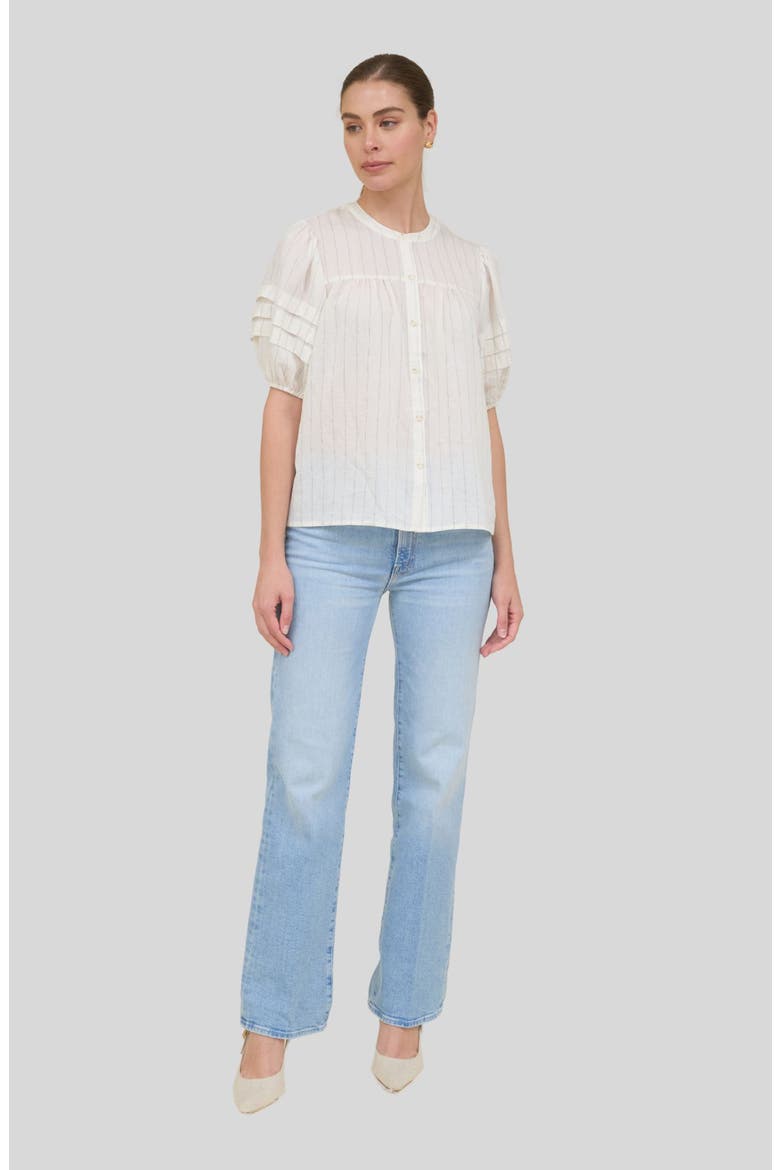 Stripe Puff Sleeve Button-Up Shirt, Alternate, color, OATMEAL