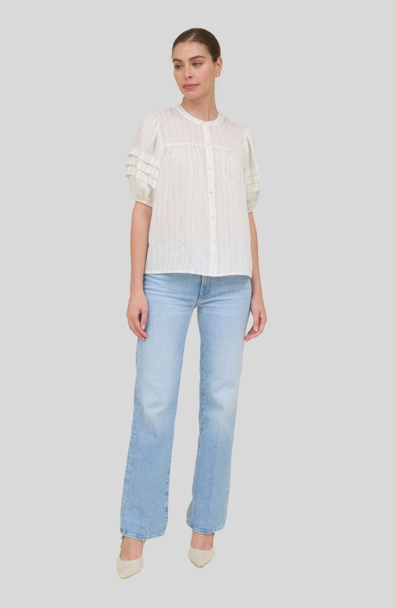 ZOE AND CLAIRE Stripe Puff Sleeve Button-Up Shirt, Alternate, color, Oatmeal