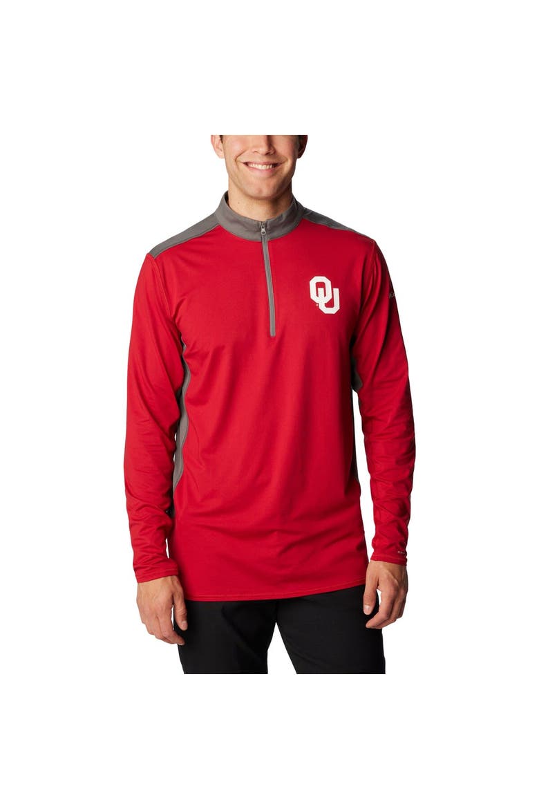 Men's Columbia Crimson Oklahoma Sooners Tech Trail™ Omni-Shade Quarter-Zip Top, Main, color, Crimson