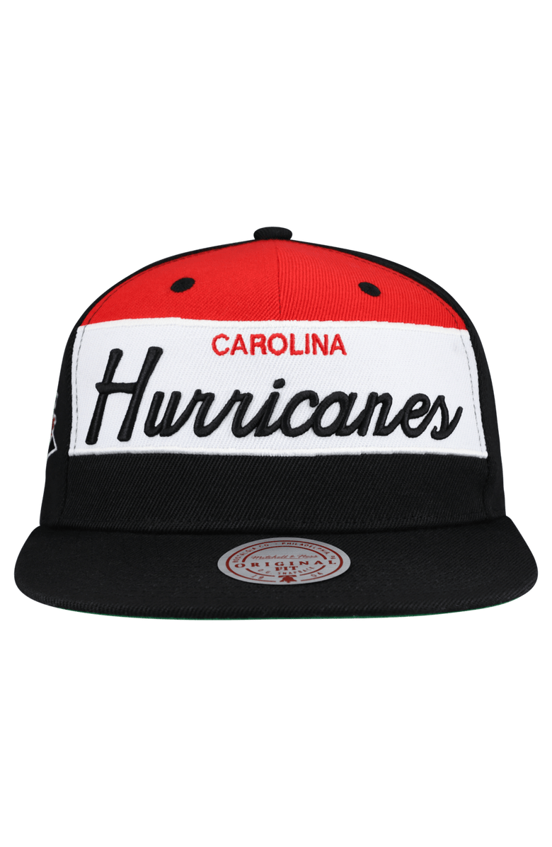 Mitchell & Ness Men's Mitchell & Ness Black Carolina Hurricanes Retro Script Colorblock Snapback Hat, Alternate, color, Black