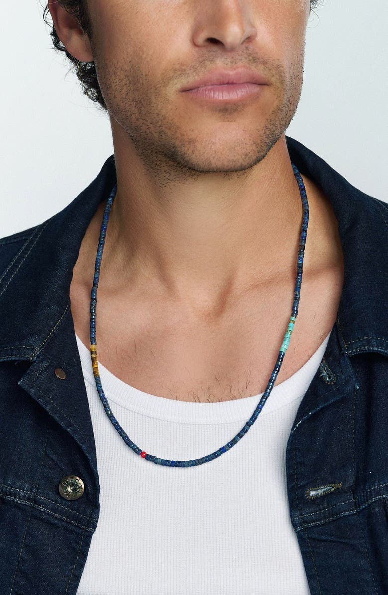 Nialaya Natural Stone Heishi Beaded Necklace, Alternate, color, Lapis / Turquoise / Tiger Eye