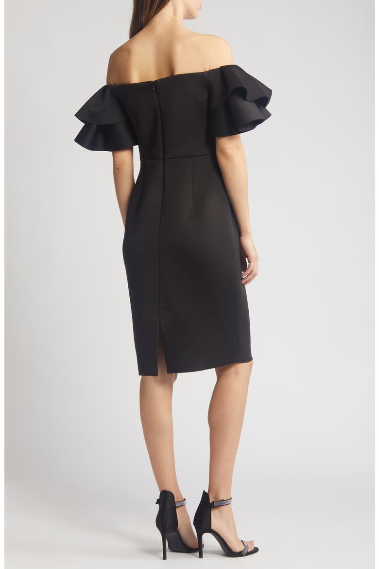 Ruffled Off-the-Shoulder Cocktail Dress, Alternate, color, BLK