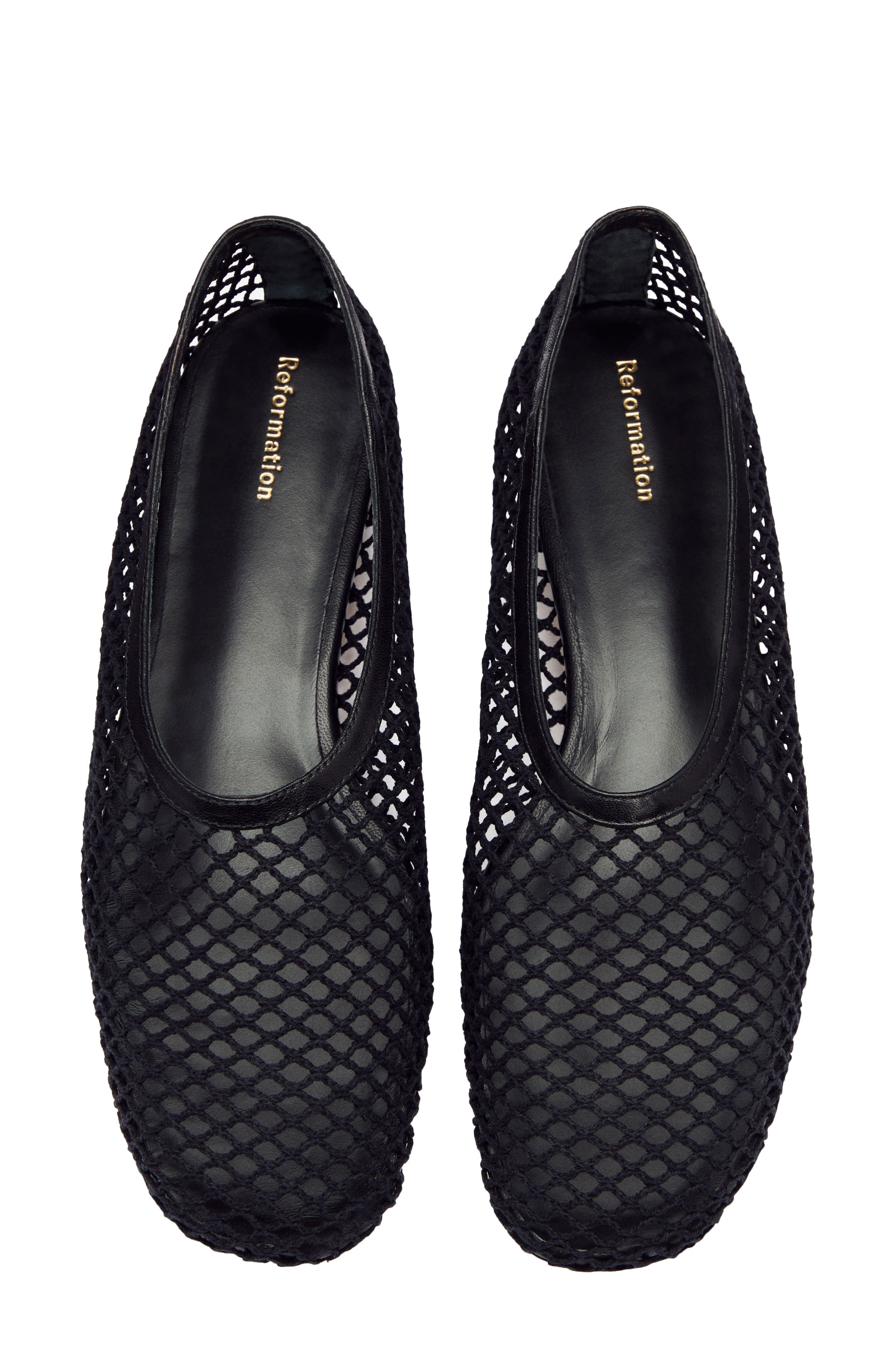 Reformation Britt Mesh Ballet Flat, Alternate, color, Black Crochet