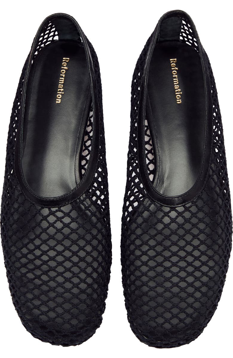 Reformation Britt Mesh Ballet Flat, Alternate, color, Black Crochet