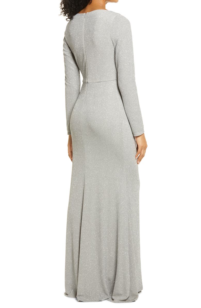 Vince Camuto Metallic Asymmetrical Neck Long Sleeve Gown, Alternate, color, 