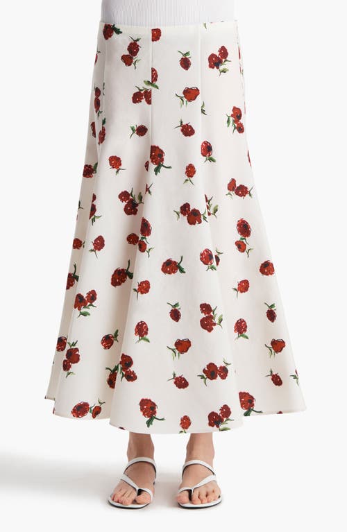 Khaite Lenno Raspberry Print Organza Midi Skirt