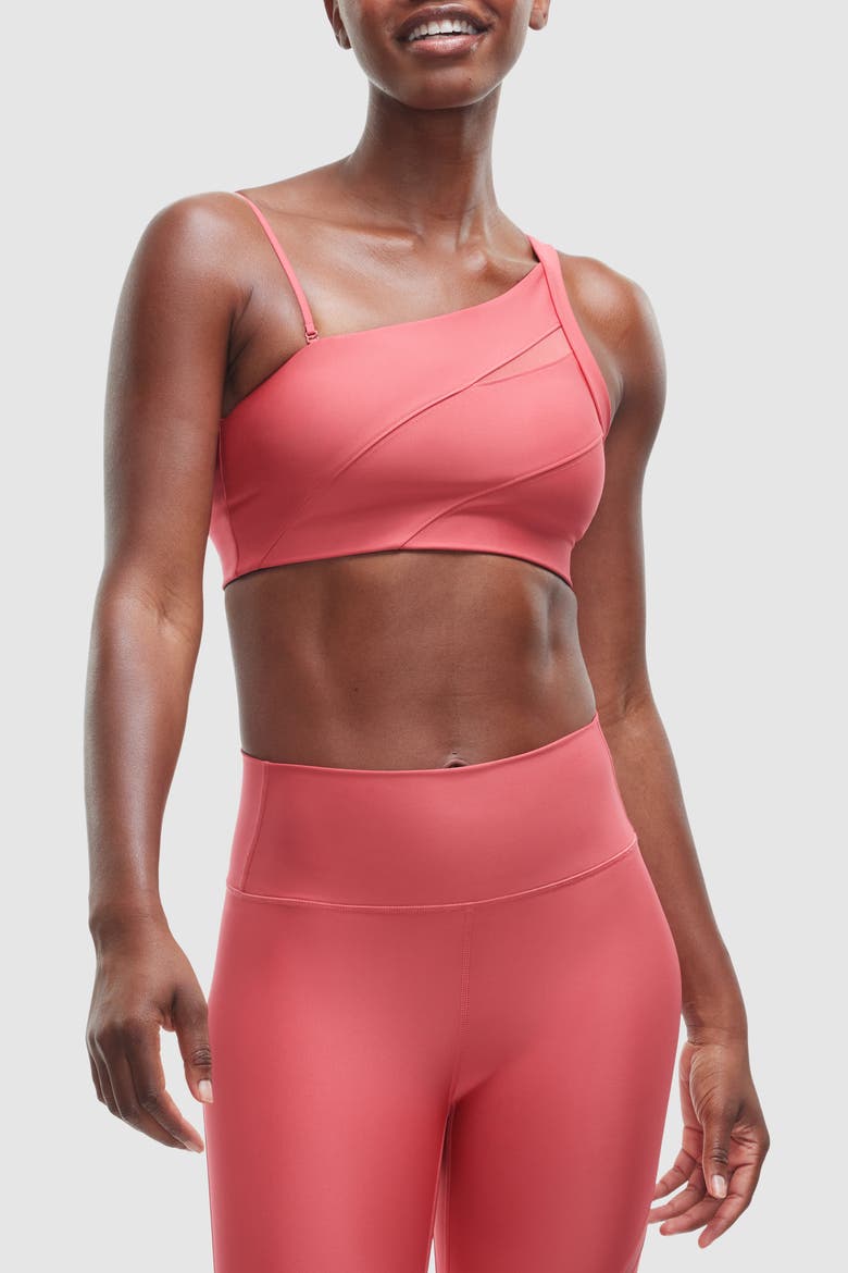 Endurance Light One Shoulder Bra, Alternate, color, Brick Red