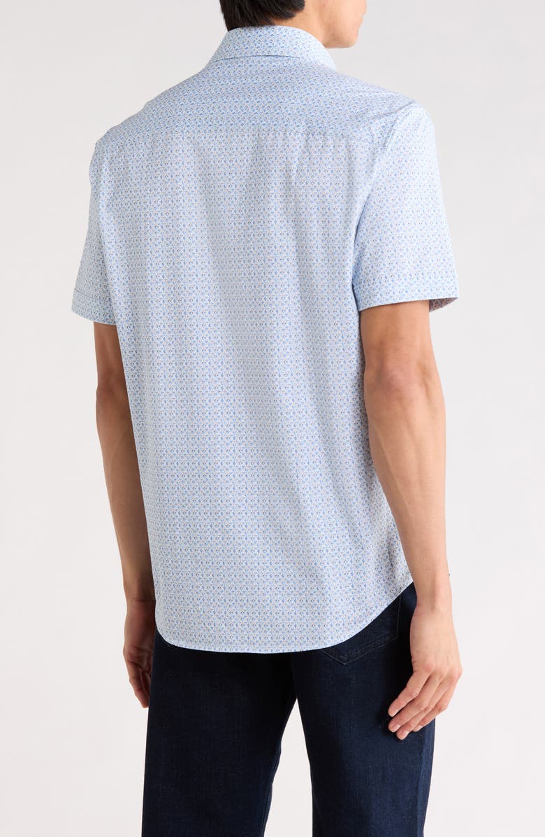 Bugatchi Abstract Print Stretch Cotton Short Sleeve Button-Up Shirt, Alternate, color, Cobalt