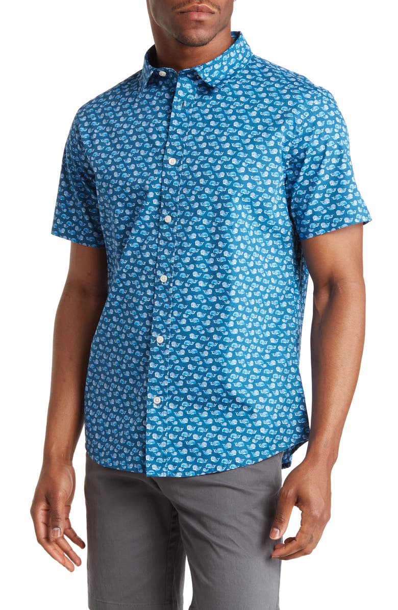 Slate & Stone Whale Print Short Sleeve Button Front Shirt, Main, color,