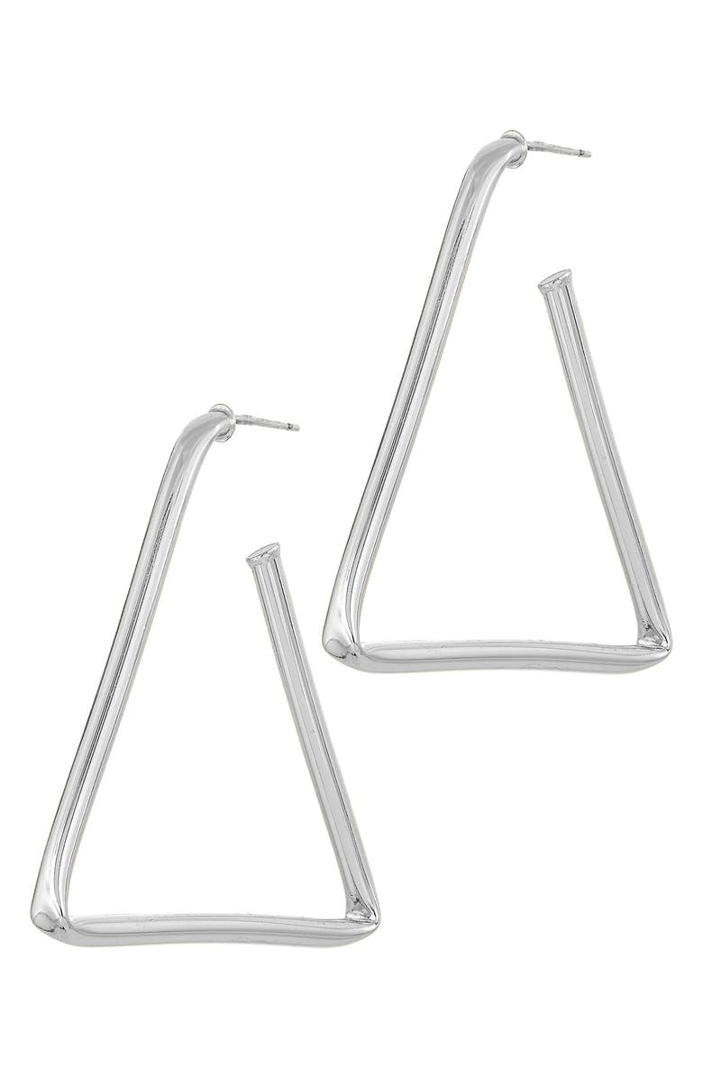 SAVVY CIE JEWELS Large Linear Hoop Earrings, Main, color, Silver