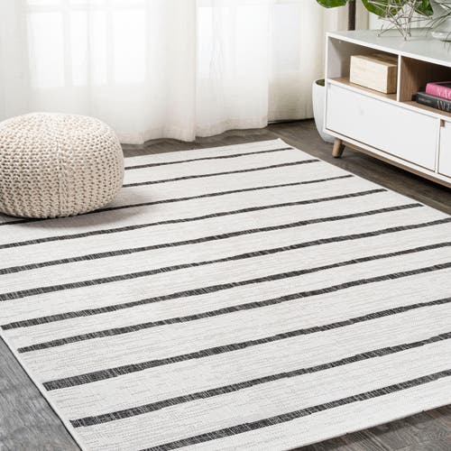 Jonathan Y Colonia Berber Stripe Indoor/outdoor Area Rug In Ivory/black