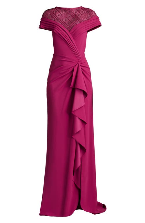 Tadashi Shoji Short Sleeve Gathered Slit Gown In Pink