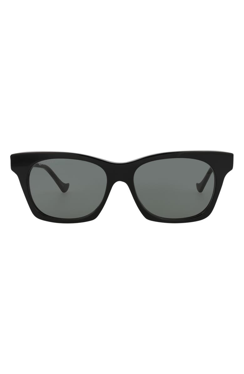 Gucci 55mm Square Crystal Embellished Sunglasses, Main, color, Black Black Grey