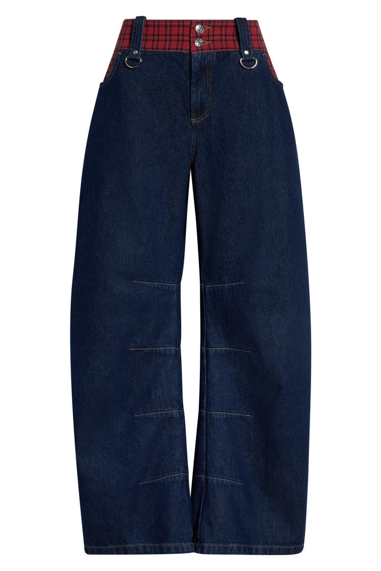 High Waist Plaid Apple Bottom Wide Leg Jeans, Main, color, DENIM