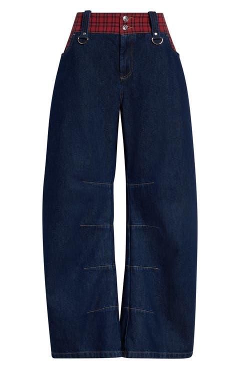 High Waist Plaid Apple Bottom Wide Leg Jeans