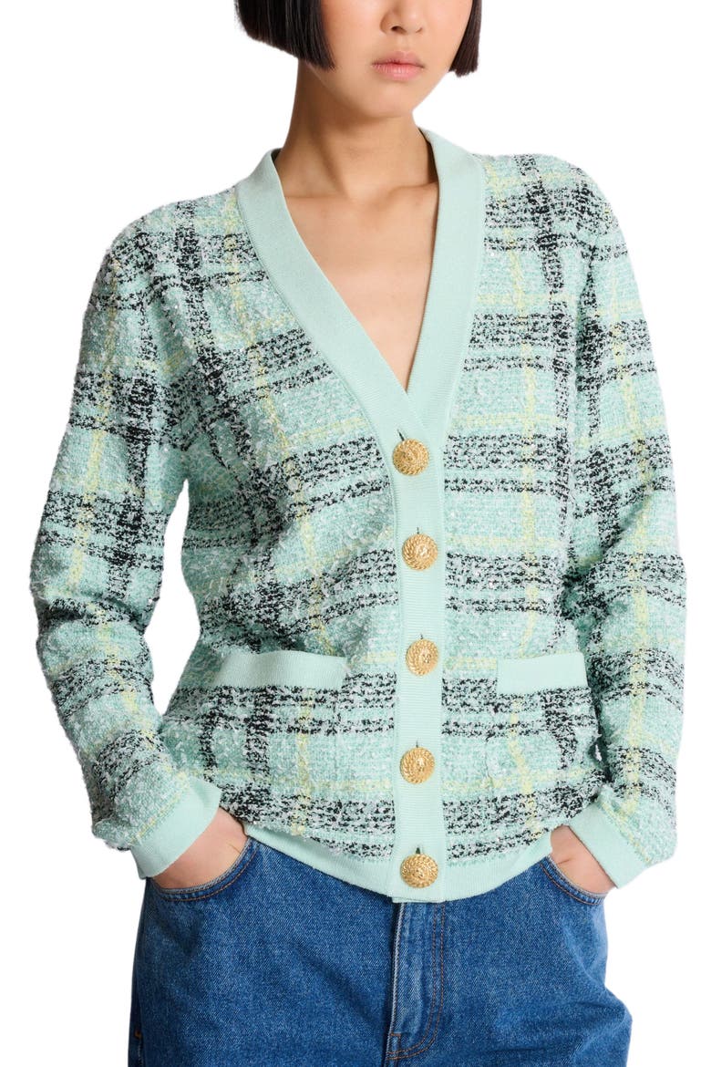 Loose glitter tweed cardigan, Alternate, color, green