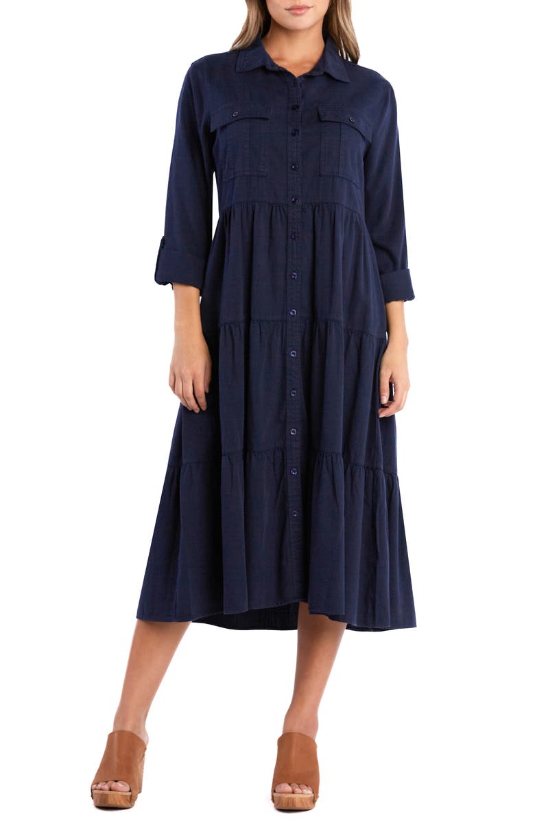 Billy T Dream Catching Long Sleeve Midi Shirtdress, Main, color, Deep Blue